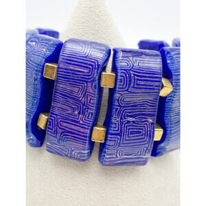 Vintage Cobalt Blue Gold Art Glass Bracelet Dichroic Geometric Artisan 6.75"